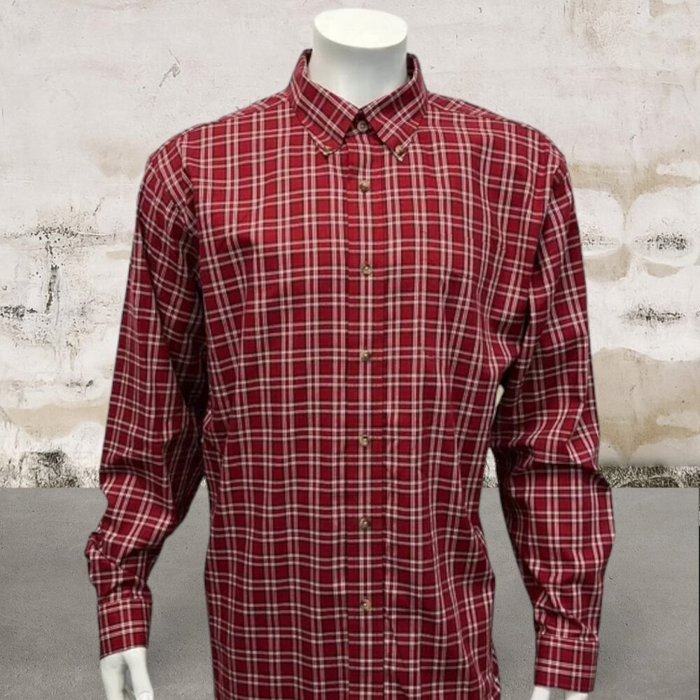 L.L. Bean Red White Black Wrinkle Free Button Down Traditional Fit Mens Shirt XL